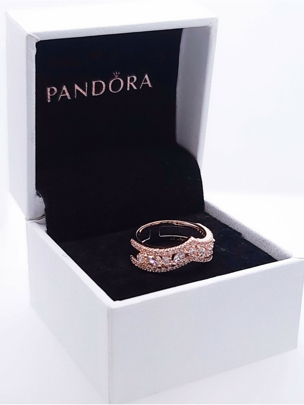 Pandora Rose Gold Pavé Wave Ring with Sparkling Stones